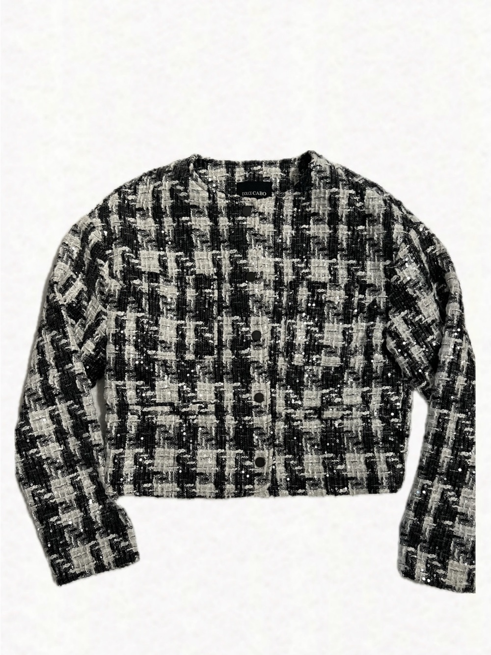 Dolce Cabo Black & White Tweed Boxy Jacket size M
